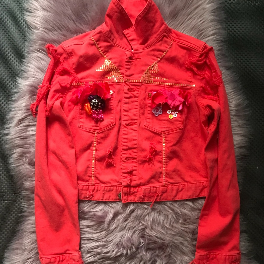 Red denim/jean jacket- custom made